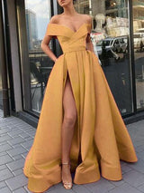 A-Linie/Princess-Linie Schulterfrei Satin Ärmellos Sweep/Pinsel zug Abendkleid mit Schlitz