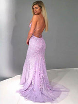 Trompete/Meerjungfrau-Linie Spaghettiträger Tüll Ärmellos Sweep/Pinsel zug Ballkleid mit Applikationens