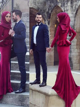 Trompete/Meerjungfrau-Linie U-Ausschnitt Samt Lange Ärmel Sweep/Pinsel zug Islamische Kleid mit Rüschen