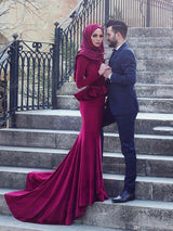Trompete/Meerjungfrau-Linie U-Ausschnitt Samt Lange Ärmel Sweep/Pinsel zug Islamische Kleid mit Rüschen