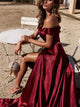A-Linie/Princess-Linie Schulterfrei Hof-schleppe Satin Rüschen Ärmellos Abiballkleid