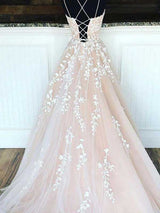 A-Linie/Princess-Linie Spaghettiträger Bodenlange Tüll Applikationen Ärmellos Abiballkleid